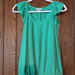 LOFT Teal Ruffle Sleeve Bubble Hem Blouse